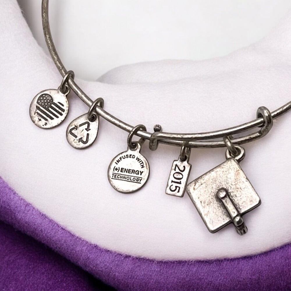Alex and Ani Silver Tone Graduation Stackable Charm Bangle Bracelet